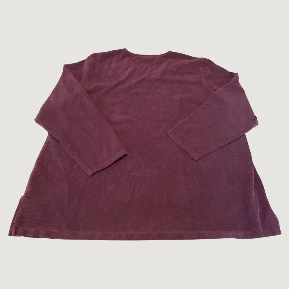 Lands End Womens 2X 20W-22W Plum Purple Ribbed Corduroy V-Neck Tunic Top Classic